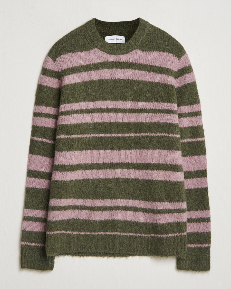 Heren | Truien | Samsøe Samsøe | Arin Mohair Striped Sweater Green/Pink