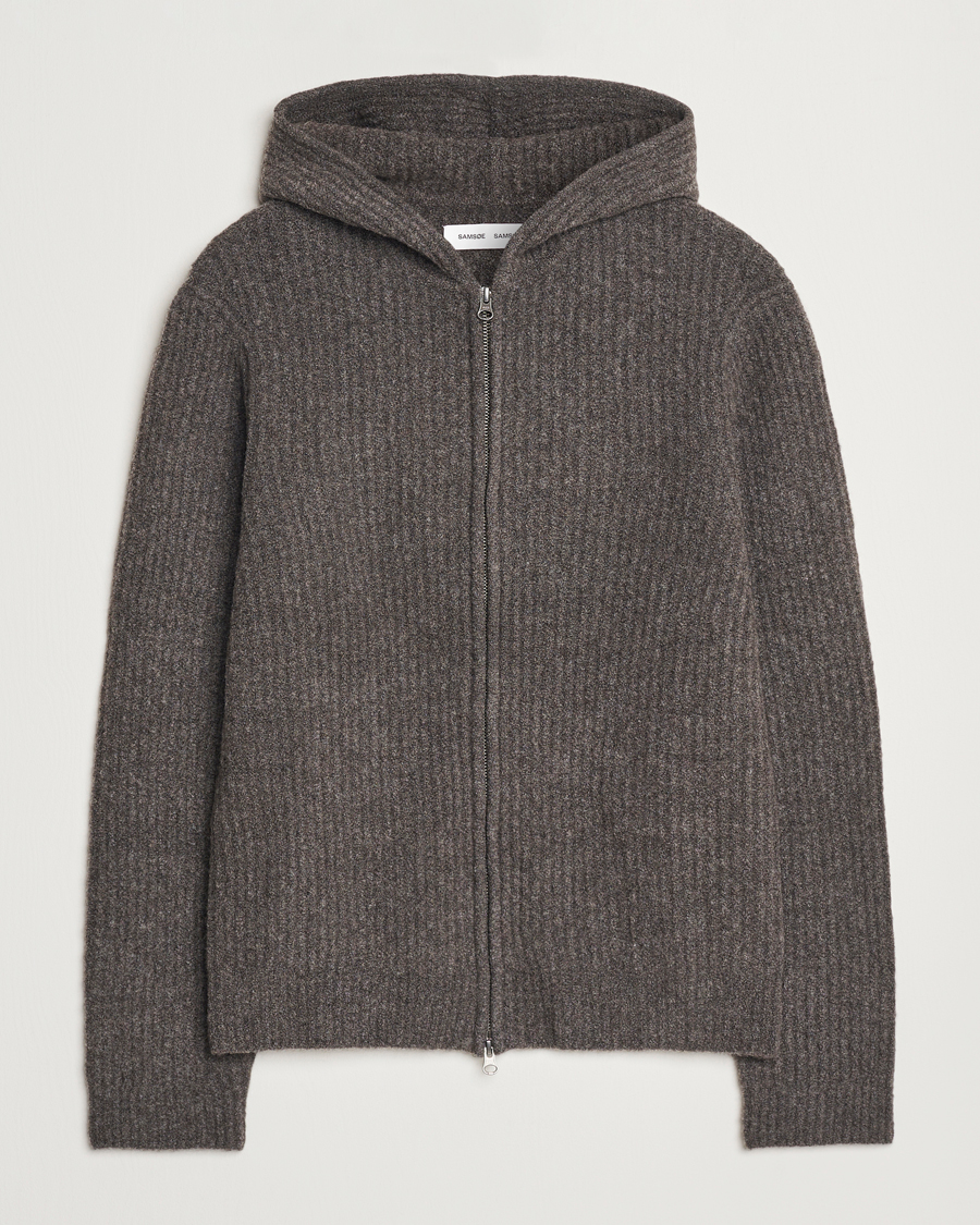 Heren | Truien | Samsøe Samsøe | Koji Rib Knitted Hooded Full Zip Volcanic Ash