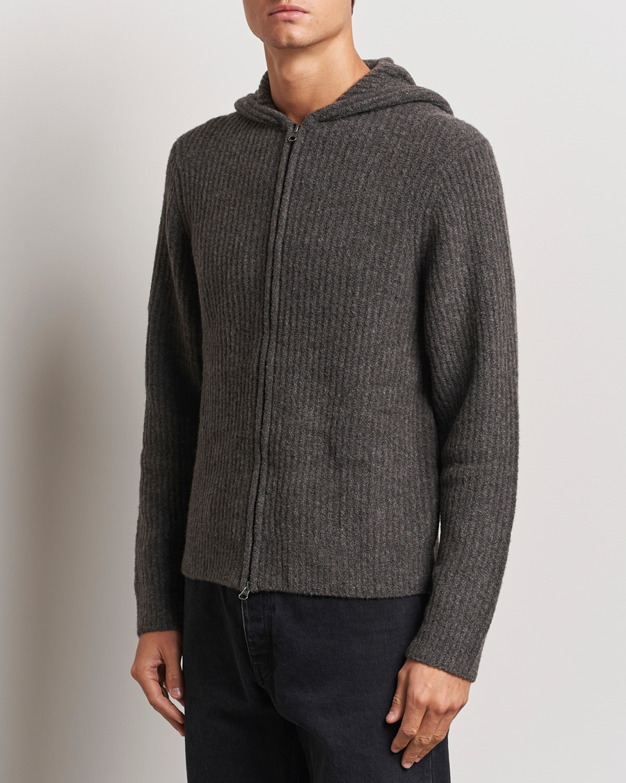 Heren | Truien | Samsøe Samsøe | Koji Rib Knitted Hooded Full Zip Volcanic Ash