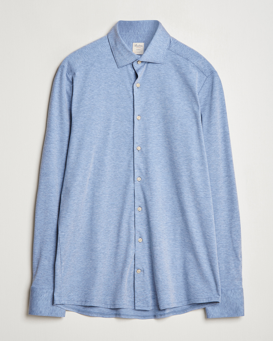 Heren | Overhemden | Stenströms | Slimline 4-Way Stretch Jersey Shirt Blue