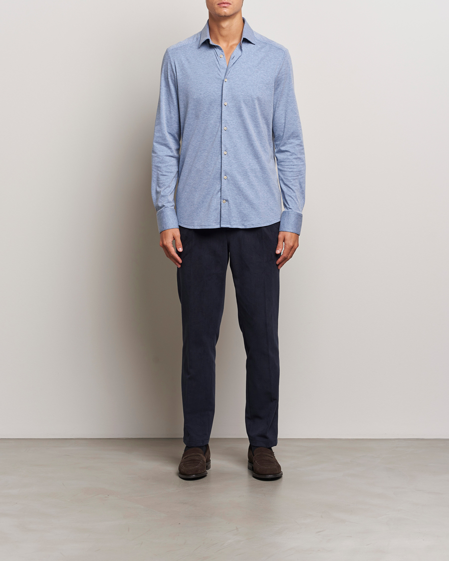 Heren | Overhemden | Stenströms | Slimline 4-Way Stretch Jersey Shirt Blue