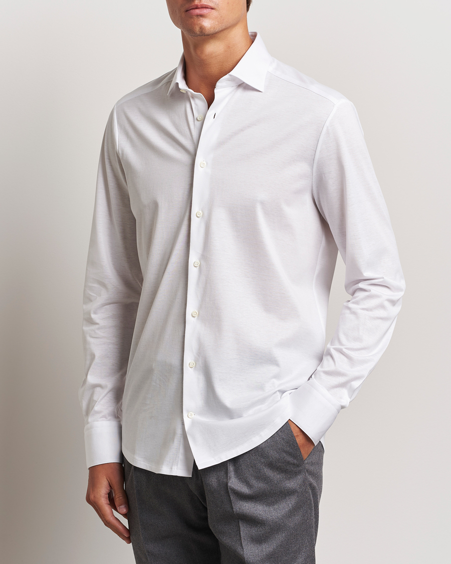 Heren | Overhemden | Stenströms | Slimline Stretch Jersey Shirt White