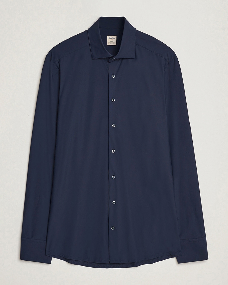 Heren | Overhemden | Stenströms | Slimline Stretch Jersey Shirt Navy