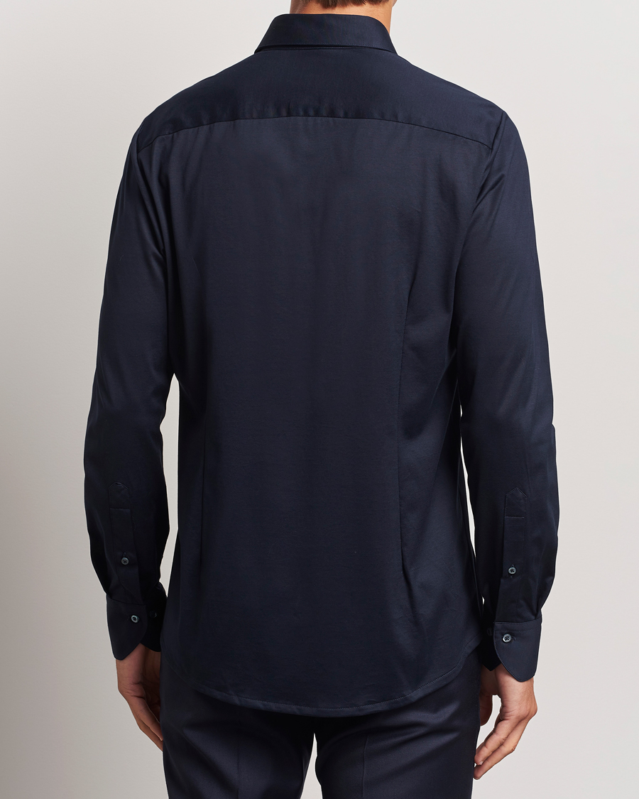Heren | Overhemden | Stenströms | Slimline Stretch Jersey Shirt Navy