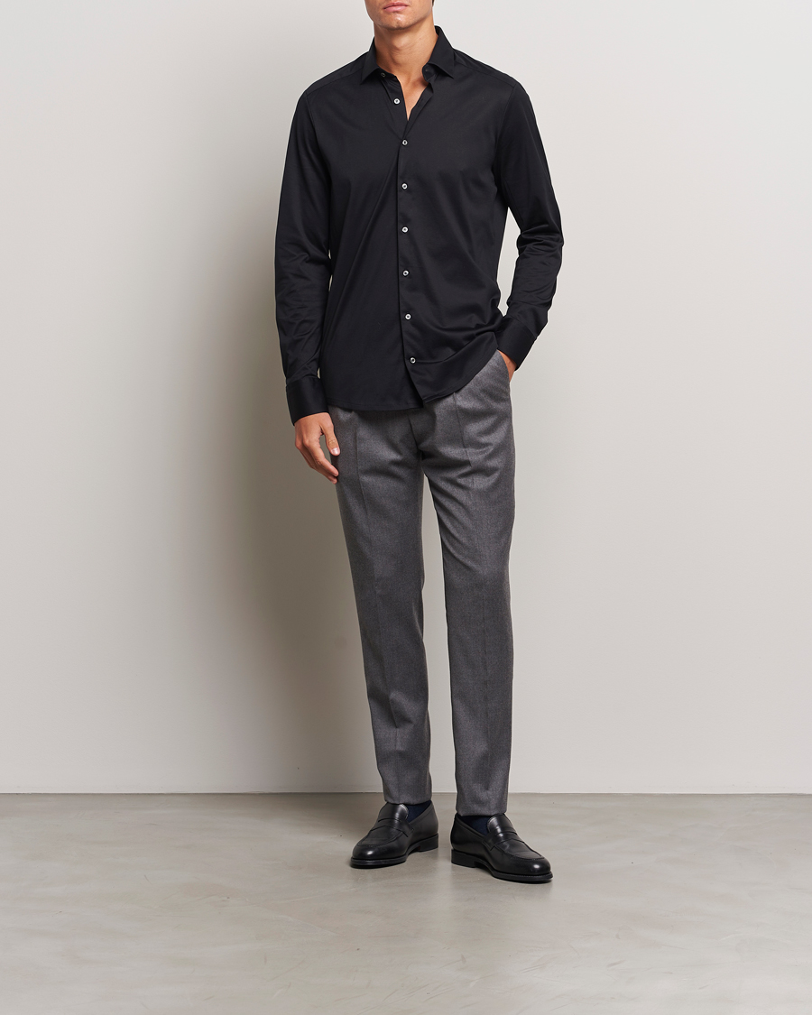 Heren | Overhemden | Stenströms | Slimline Stretch Jersey Shirt Black