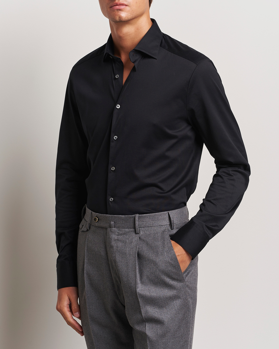 Heren | Overhemden | Stenströms | Slimline Stretch Jersey Shirt Black