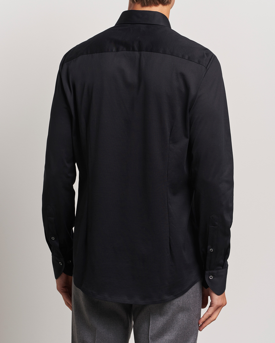 Heren | Overhemden | Stenströms | Slimline Stretch Jersey Shirt Black