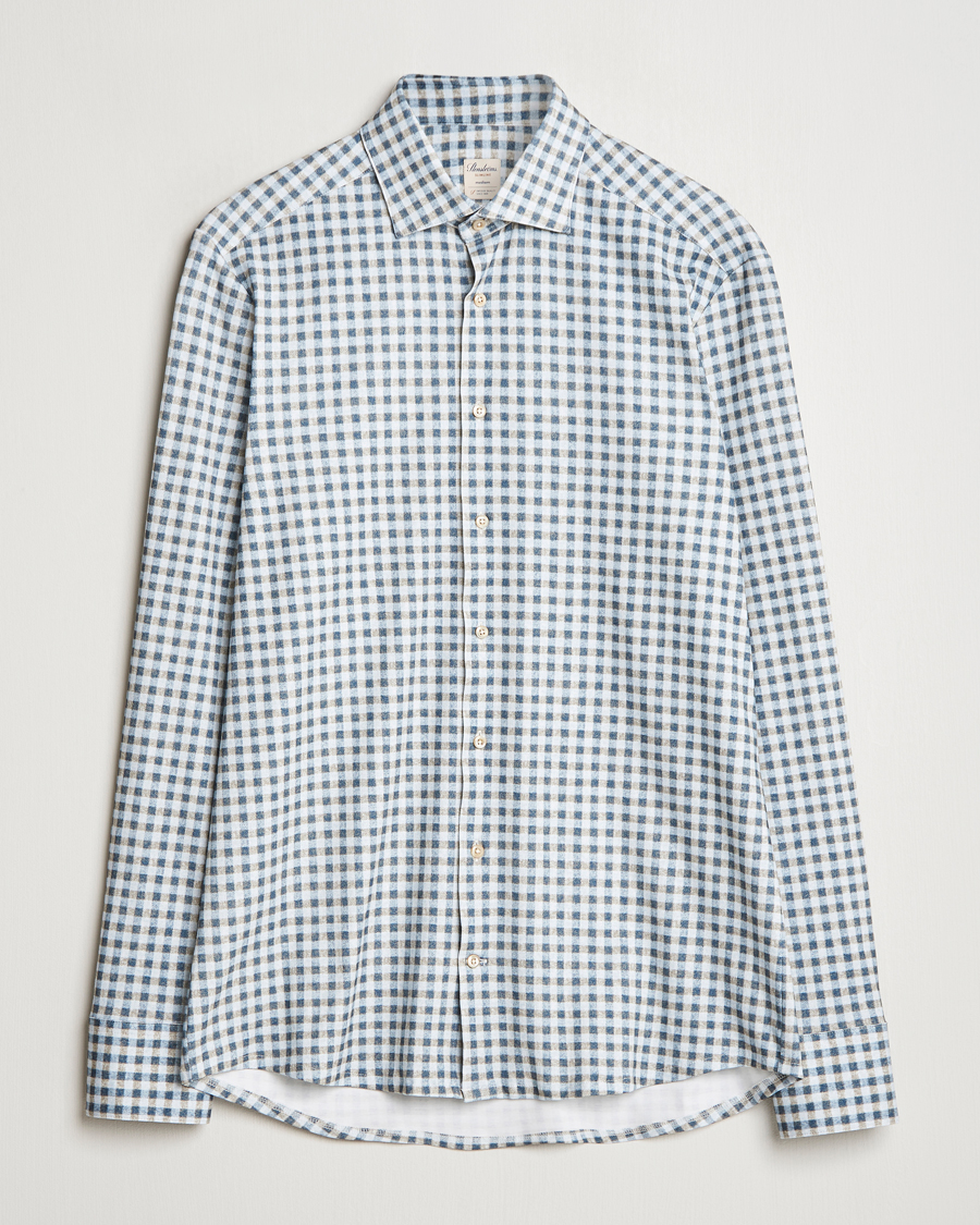 Heren | Overhemden | Stenströms | Slimline 4-Way Stretch Checked Shirt Blue