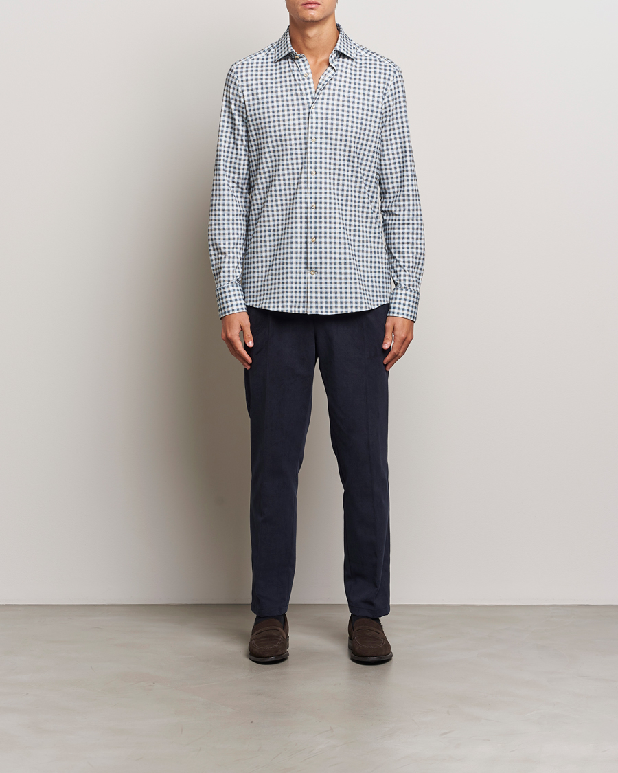 Heren | Overhemden | Stenströms | Slimline 4-Way Stretch Checked Shirt Blue