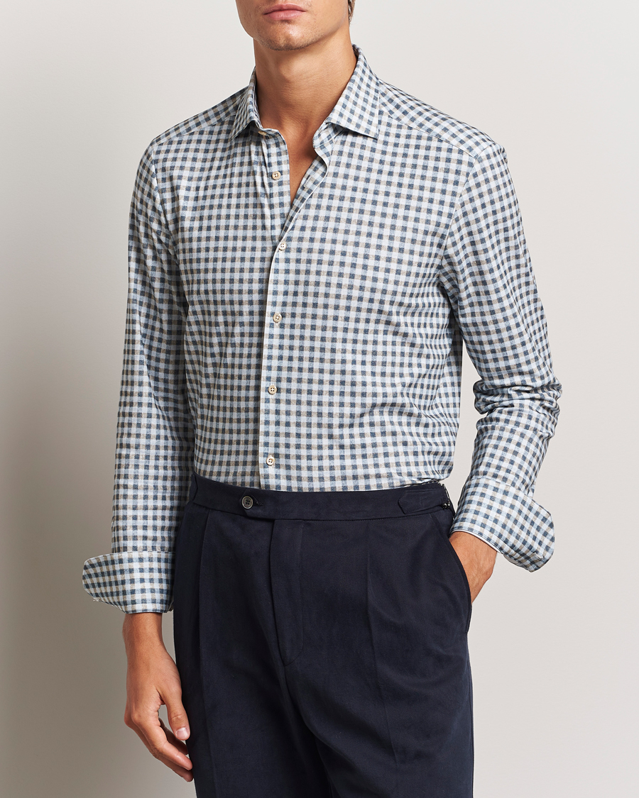 Heren | Overhemden | Stenströms | Slimline 4-Way Stretch Checked Shirt Blue