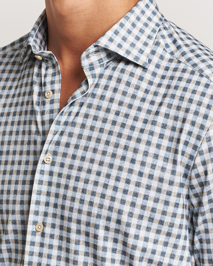 Heren | Overhemden | Stenströms | Slimline 4-Way Stretch Checked Shirt Blue