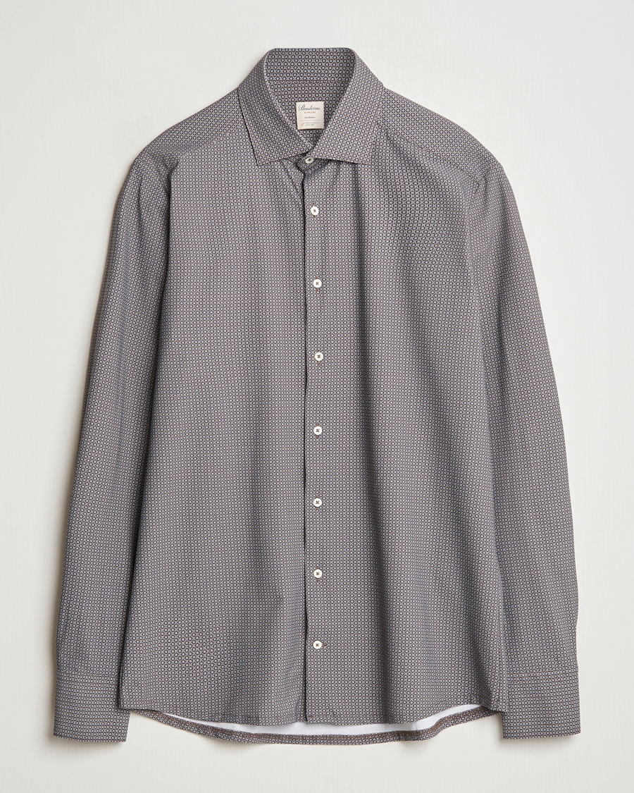 Heren | Overhemden | Stenströms | Slimline 4-Way Stretch Print Shirt Brown