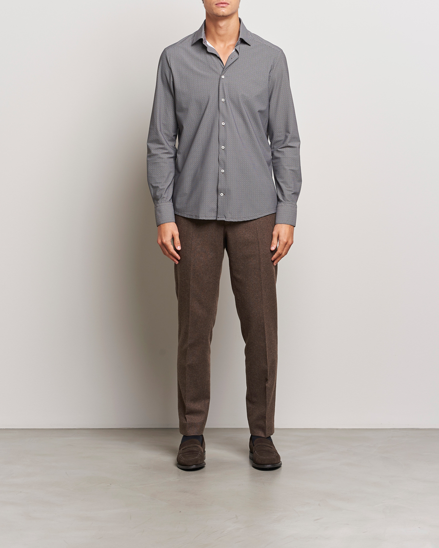 Heren | Overhemden | Stenströms | Slimline 4-Way Stretch Print Shirt Brown