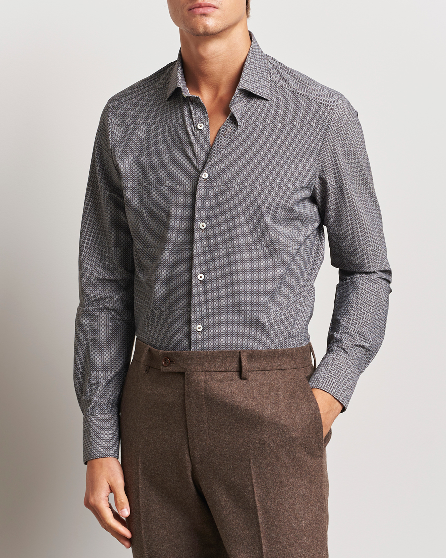 Heren | Overhemden | Stenströms | Slimline 4-Way Stretch Print Shirt Brown
