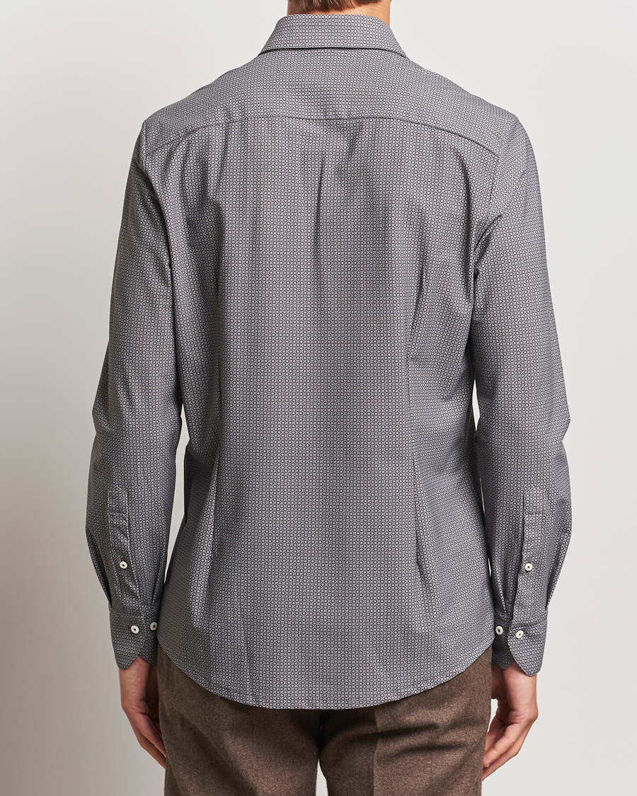 Heren | Overhemden | Stenströms | Slimline 4-Way Stretch Print Shirt Brown