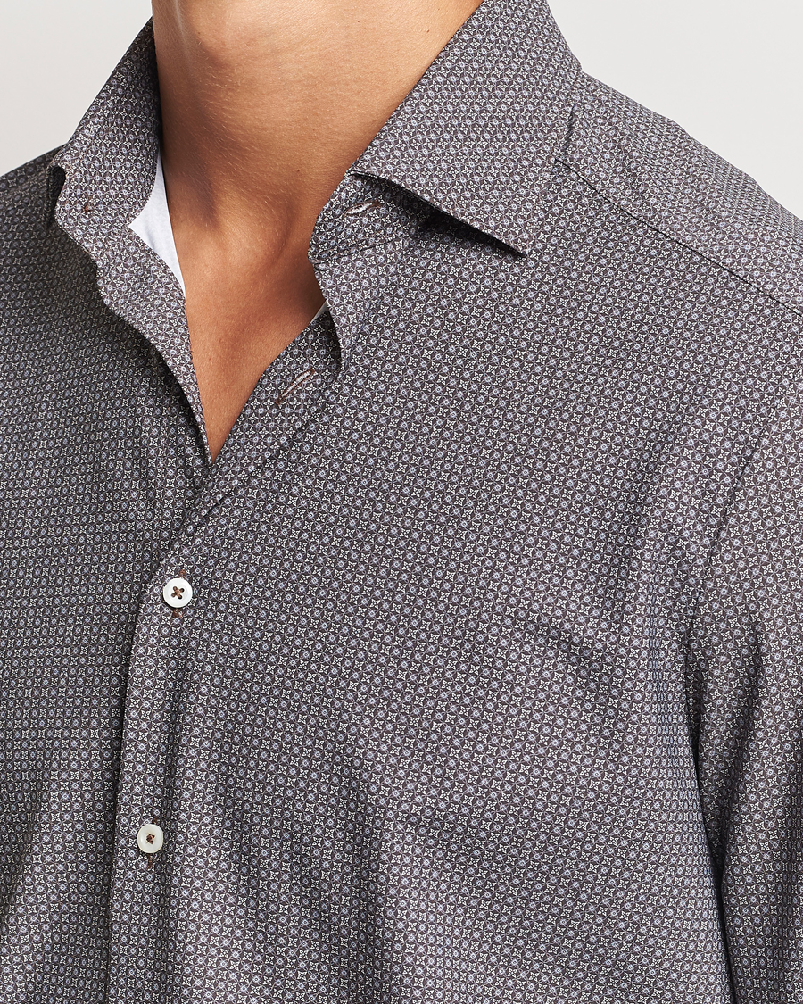 Heren | Overhemden | Stenströms | Slimline 4-Way Stretch Print Shirt Brown