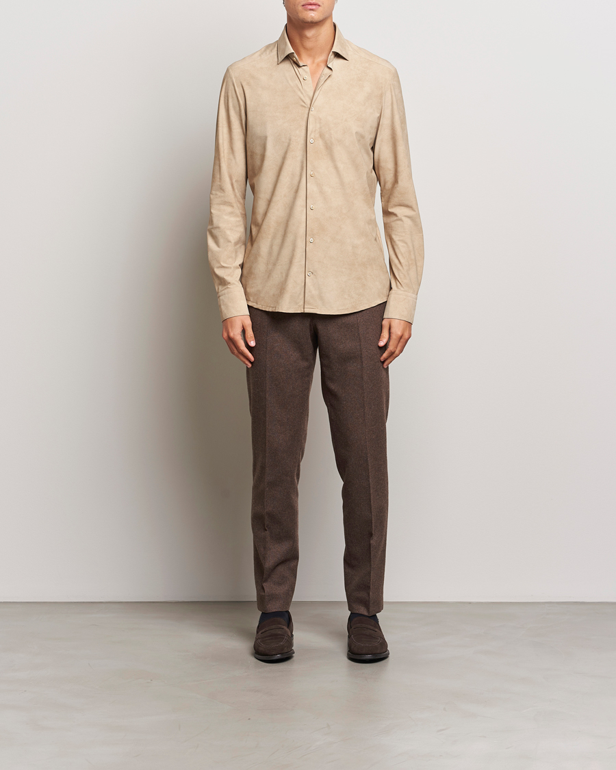Heren | Overhemden | Stenströms | Slimline 4-Way Stretch Shirt Beige