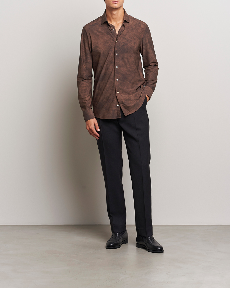 Heren | Overhemden | Stenströms | Slimline 4-Way Stretch Shirt Brown