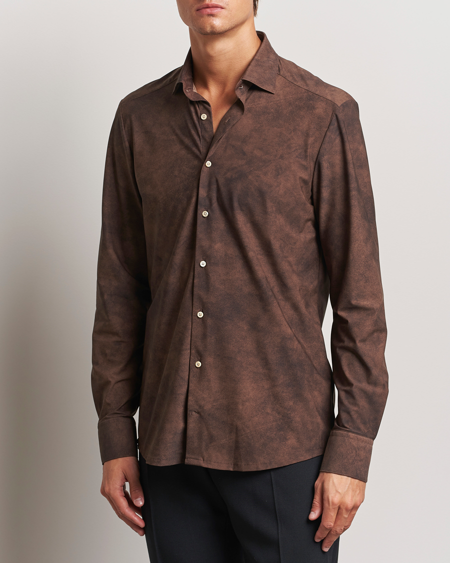 Heren | Overhemden | Stenströms | Slimline 4-Way Stretch Shirt Brown
