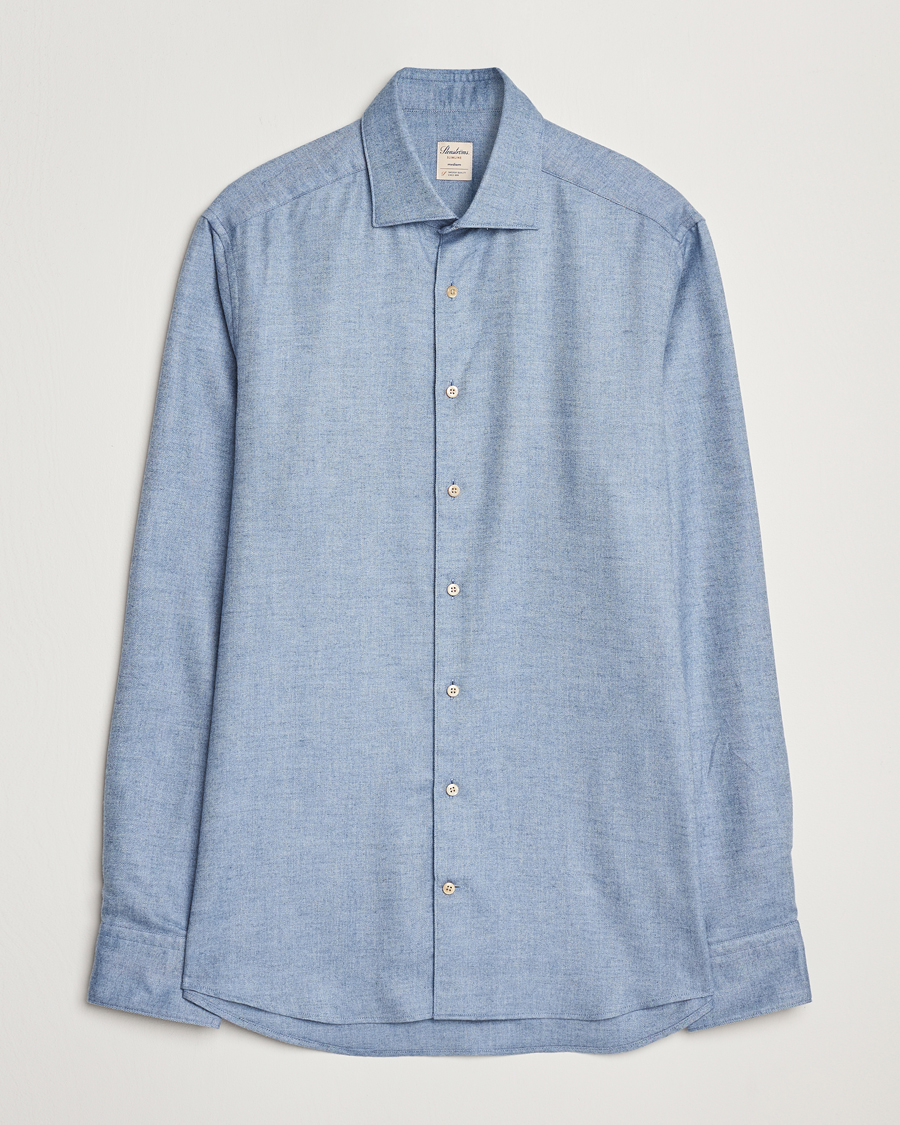 Heren | Overhemden | Stenströms | Slimline Brushed Cotton/Lyocell Cut Away Shirt Blue
