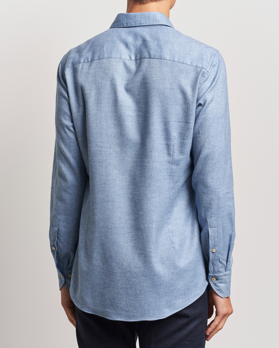Heren | Overhemden | Stenströms | Slimline Brushed Cotton/Lyocell Cut Away Shirt Blue