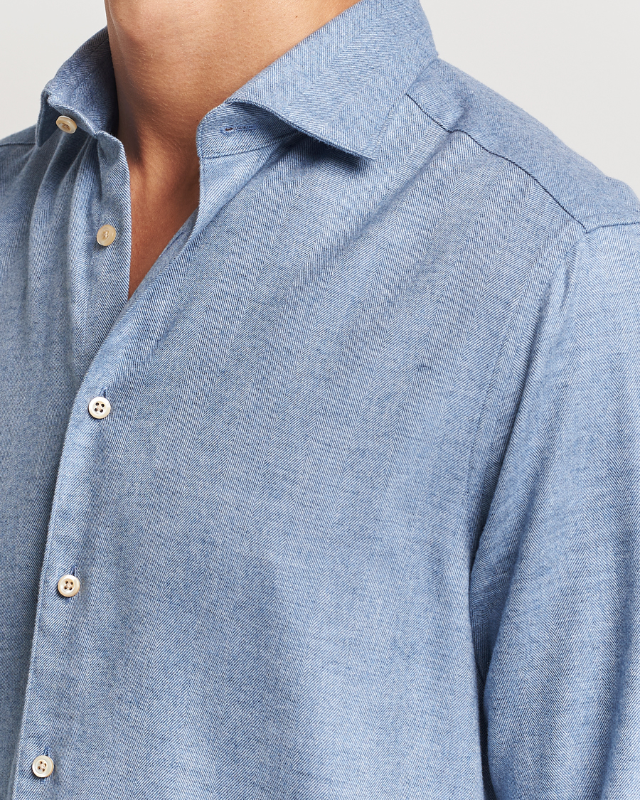Heren | Overhemden | Stenströms | Slimline Brushed Cotton/Lyocell Cut Away Shirt Blue
