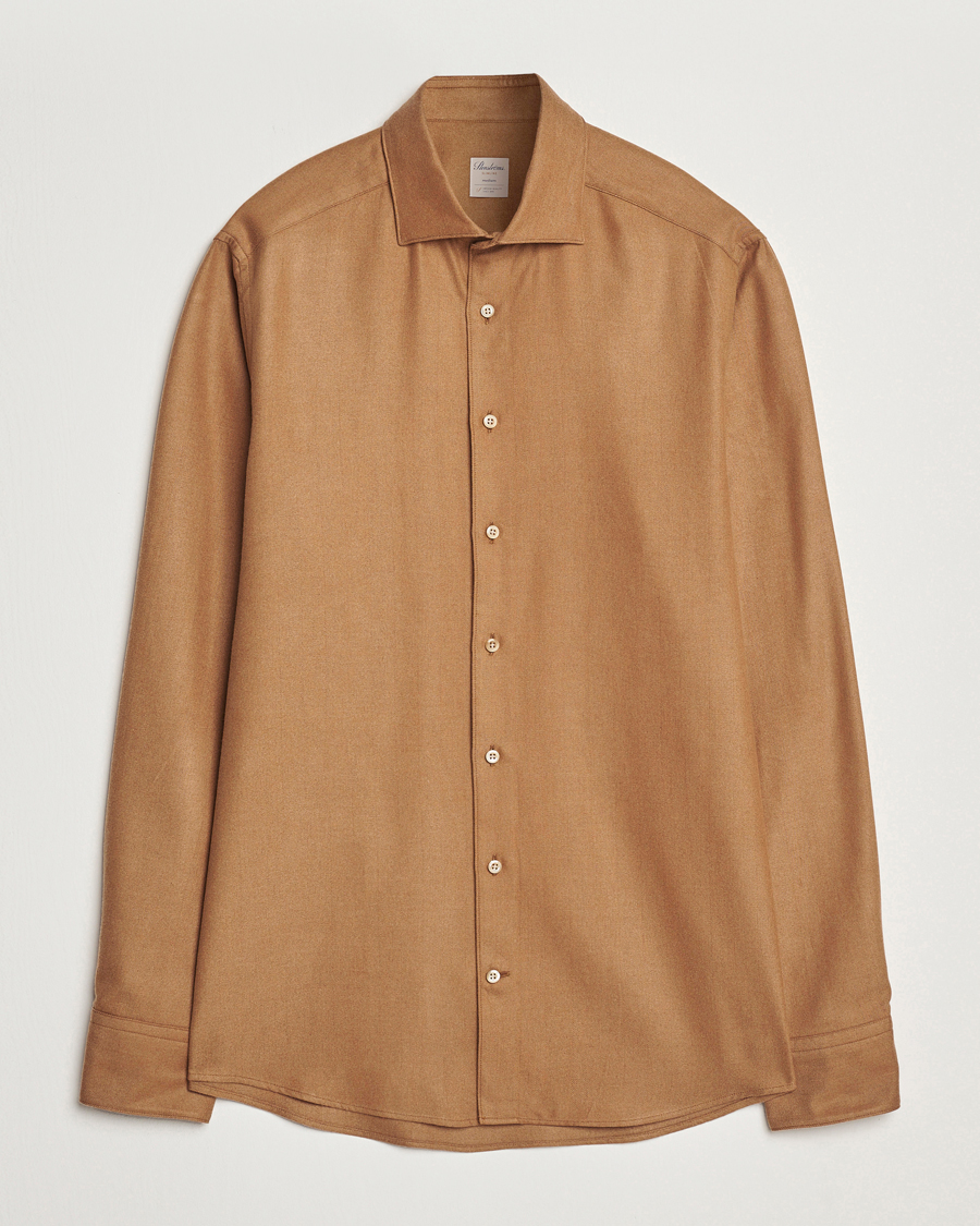 Heren | Overhemden | Stenströms | Slimline Brushed Cotton/Lyocell Cut Away Shirt Brown