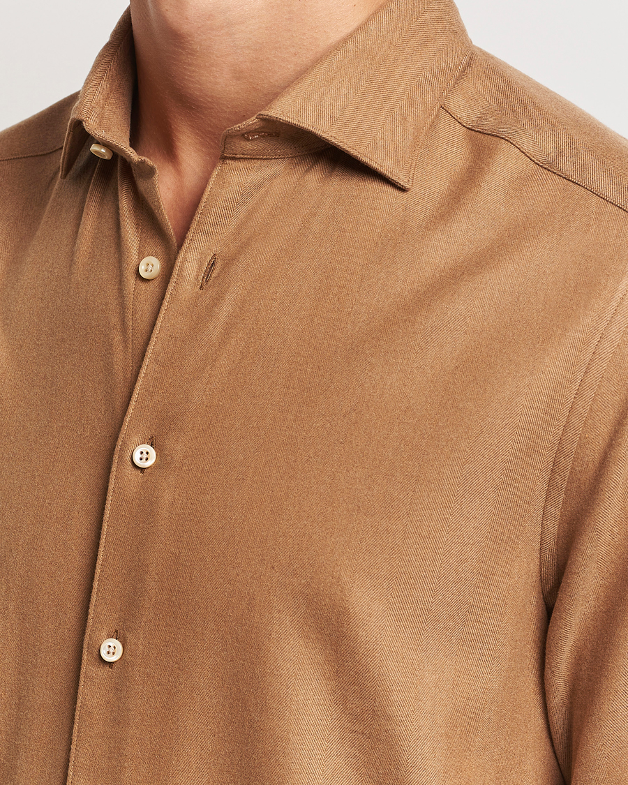 Heren | Overhemden | Stenströms | Slimline Brushed Cotton/Lyocell Cut Away Shirt Brown