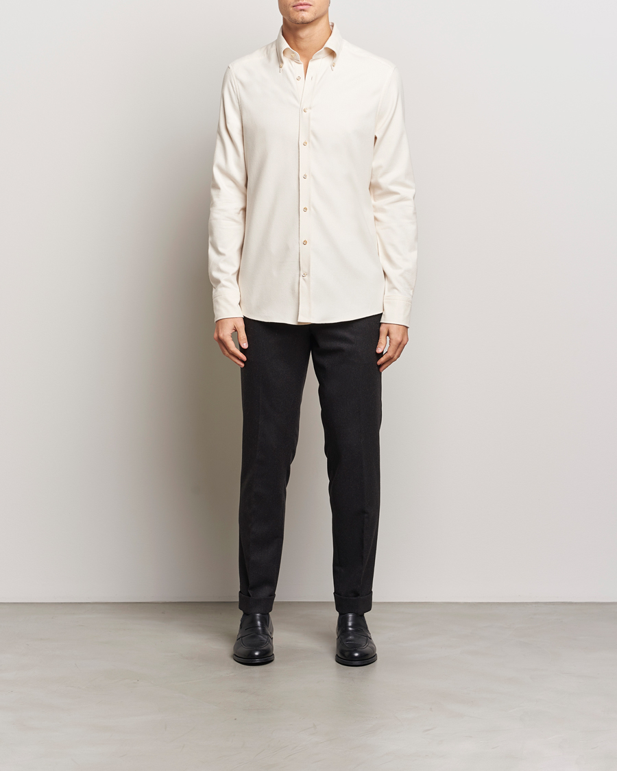 Heren | Overhemden | Stenströms | Slimline Flannel Shirt Beige