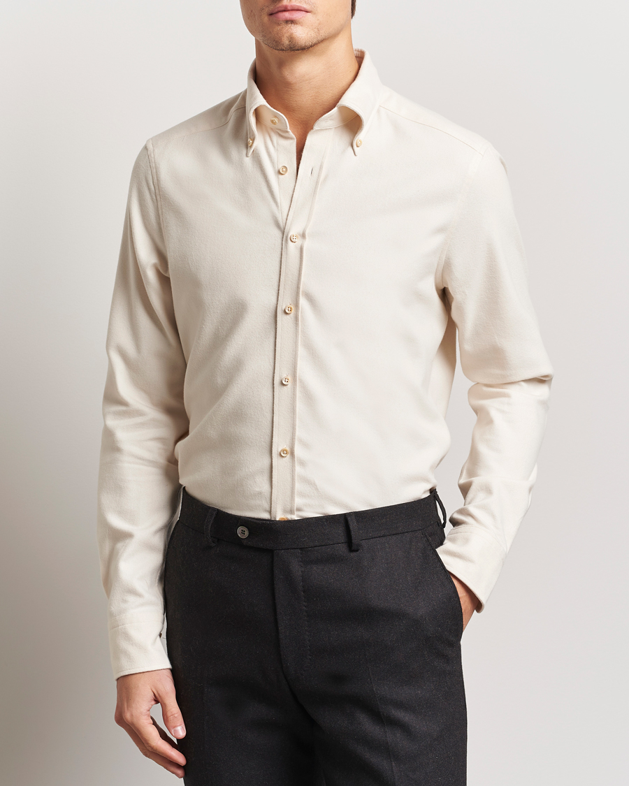 Heren | Overhemden | Stenströms | Slimline Flannel Shirt Beige