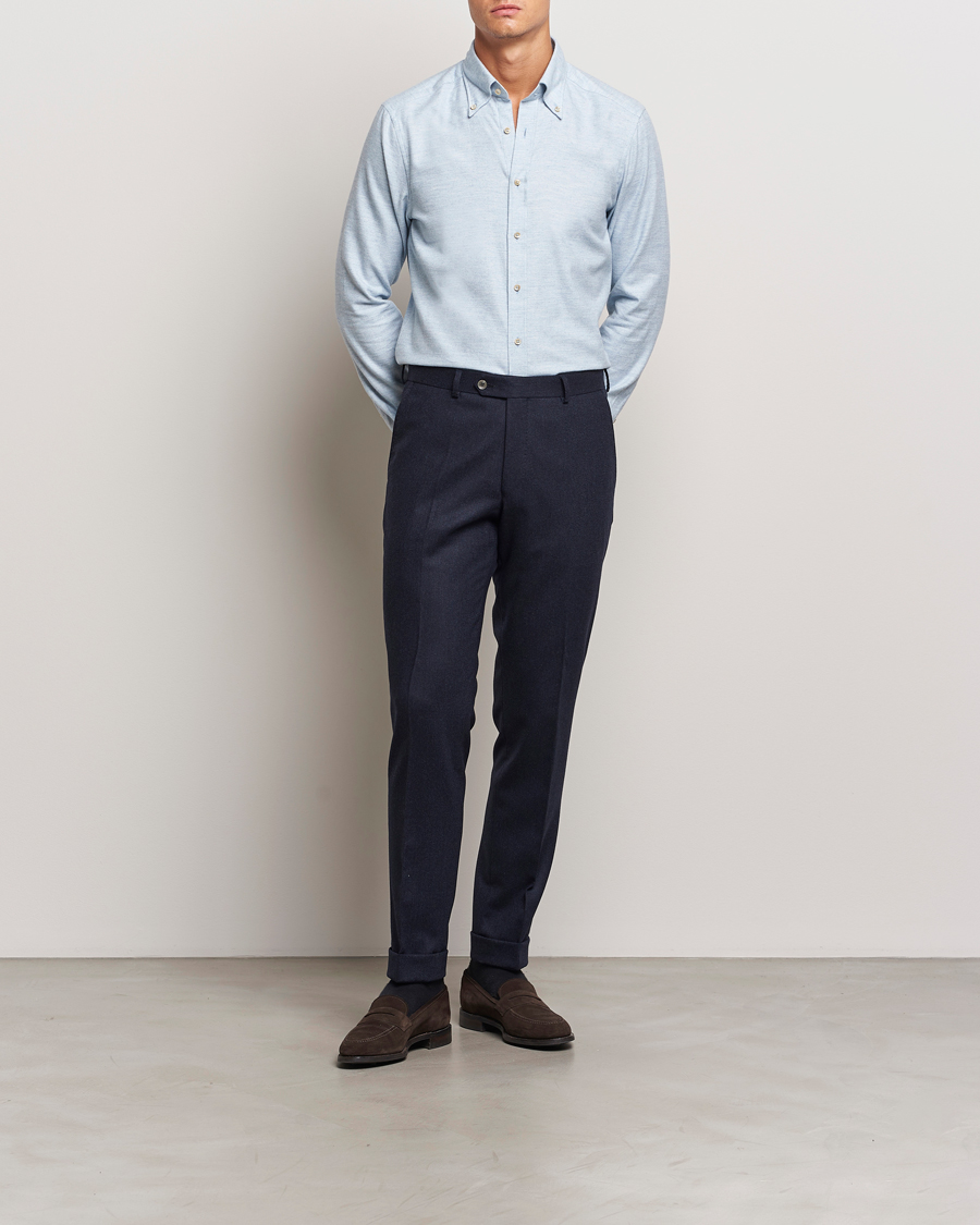 Heren | Overhemden | Stenströms | Slimline Flannel Shirt Light Blue