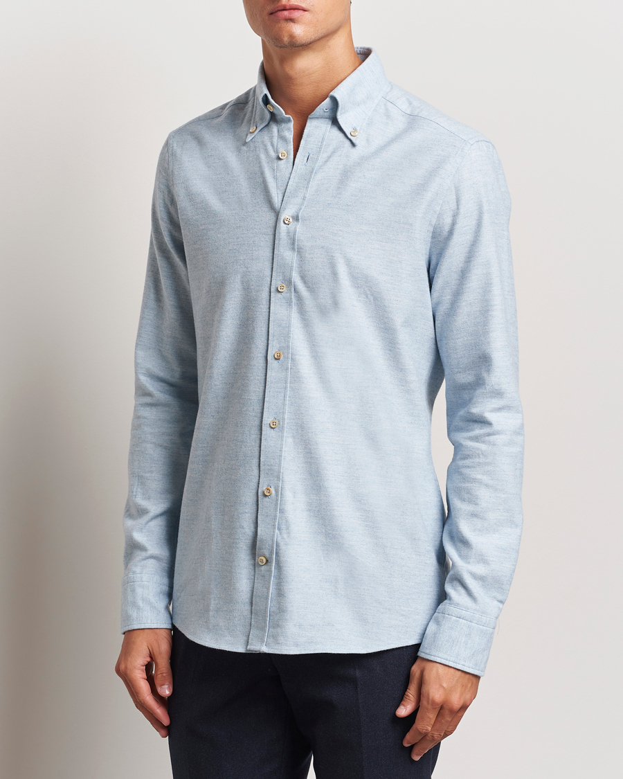 Heren | Overhemden | Stenströms | Slimline Flannel Shirt Light Blue