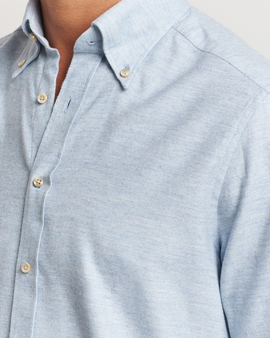 Heren | Overhemden | Stenströms | Slimline Flannel Shirt Light Blue