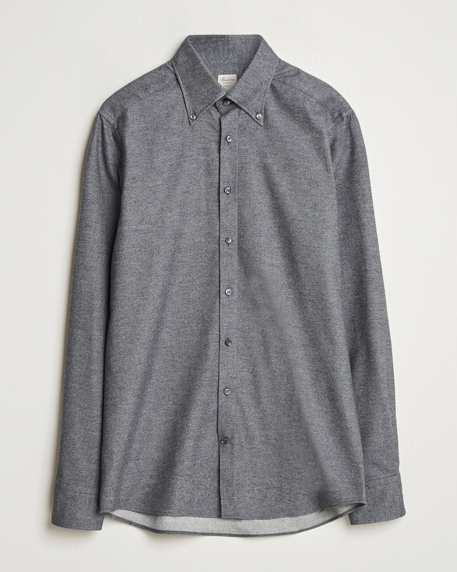 Heren | Overhemden | Stenströms | Slimline Flannel Shirt Dark Grey
