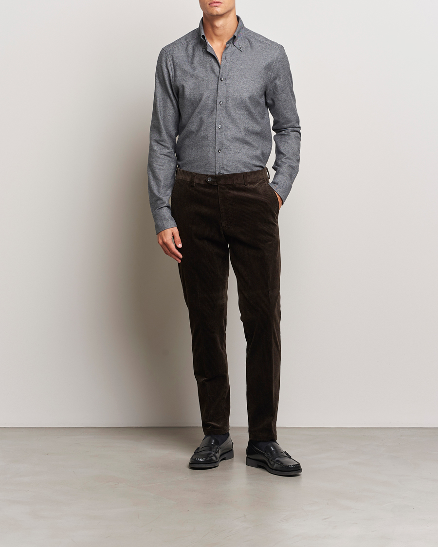 Heren | Overhemden | Stenströms | Slimline Flannel Shirt Dark Grey