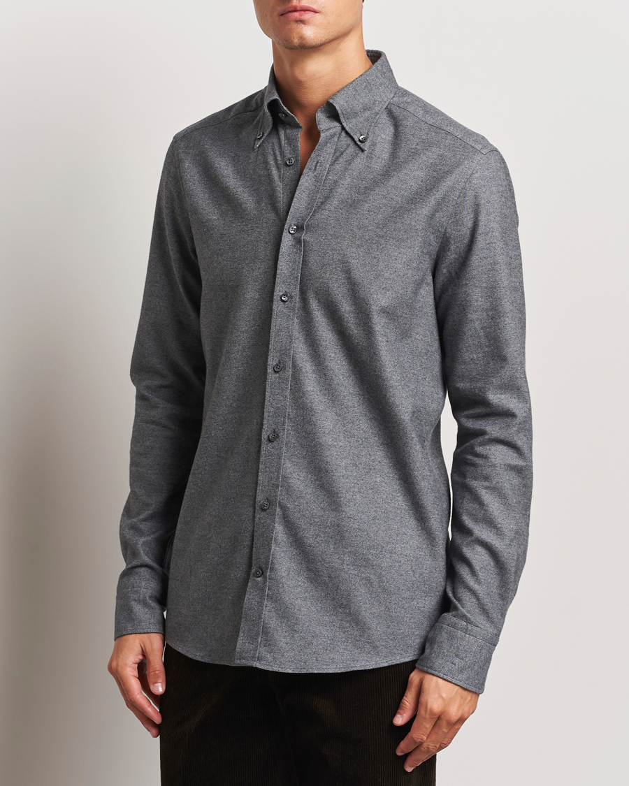 Heren | Overhemden | Stenströms | Slimline Flannel Shirt Dark Grey
