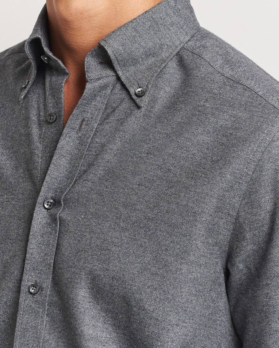Heren | Overhemden | Stenströms | Slimline Flannel Shirt Dark Grey