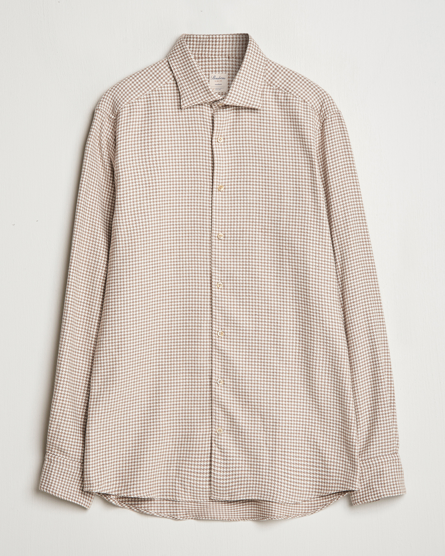 Heren | Overhemden | Stenströms | Slimline Flannel Houndstooth Shirt Light Brown