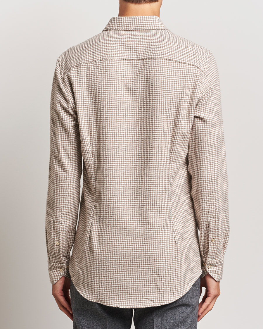 Heren | Overhemden | Stenströms | Slimline Flannel Houndstooth Shirt Light Brown
