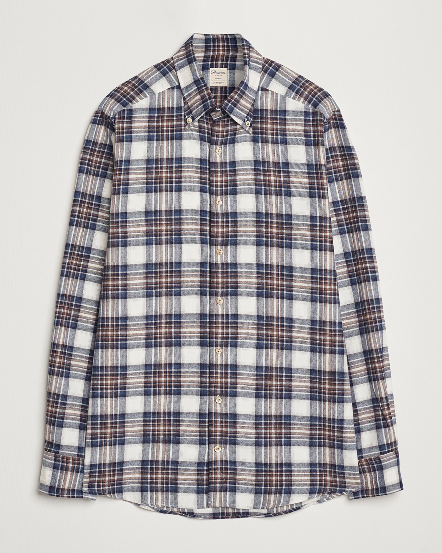 Heren | Overhemden | Stenströms | Slimline Flannel Big Checked Shirt Blue/Brown