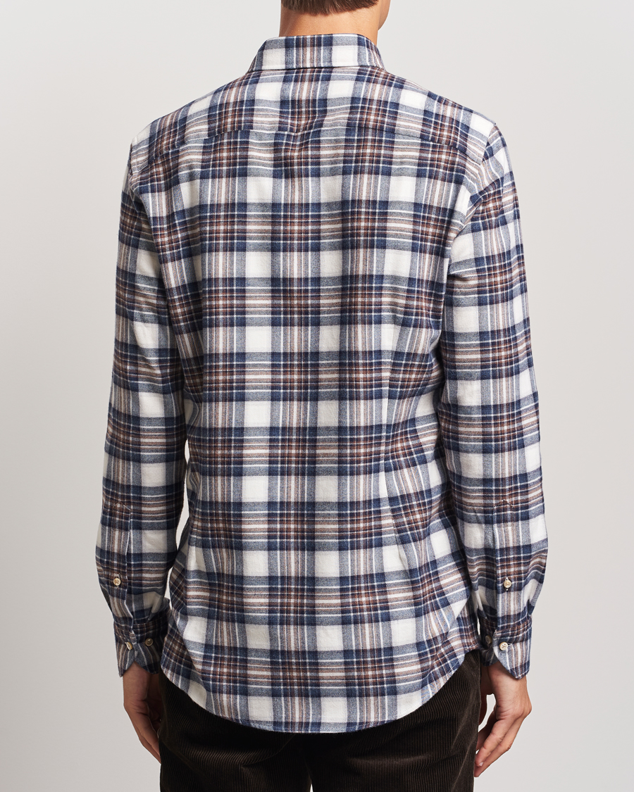 Heren | Overhemden | Stenströms | Slimline Flannel Big Checked Shirt Blue/Brown