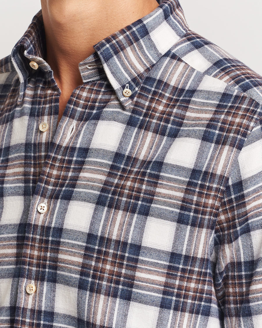 Heren | Overhemden | Stenströms | Slimline Flannel Big Checked Shirt Blue/Brown