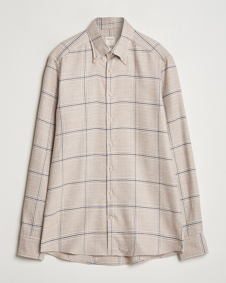 Heren | Overhemden | Stenströms | Slimline Flannel Overcheck Shirt Light Brown