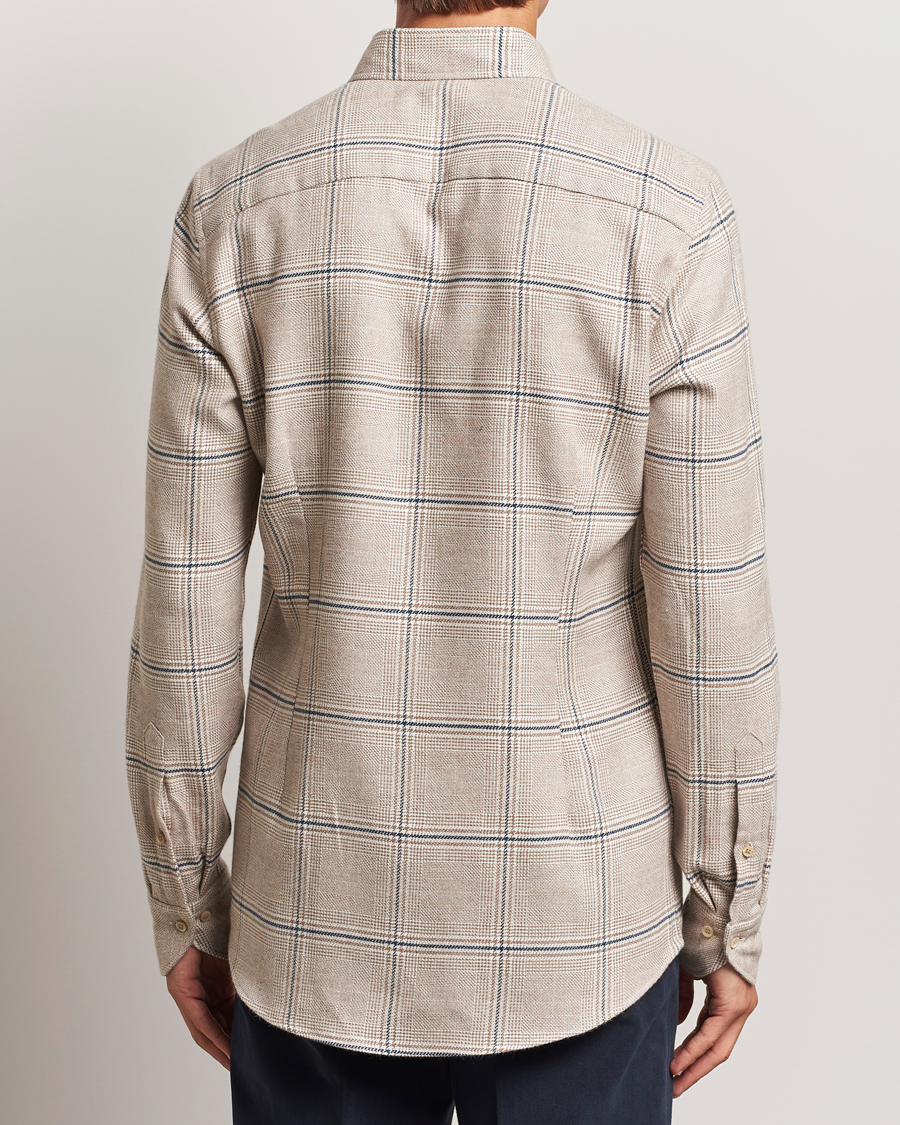 Heren | Overhemden | Stenströms | Slimline Flannel Overcheck Shirt Light Brown