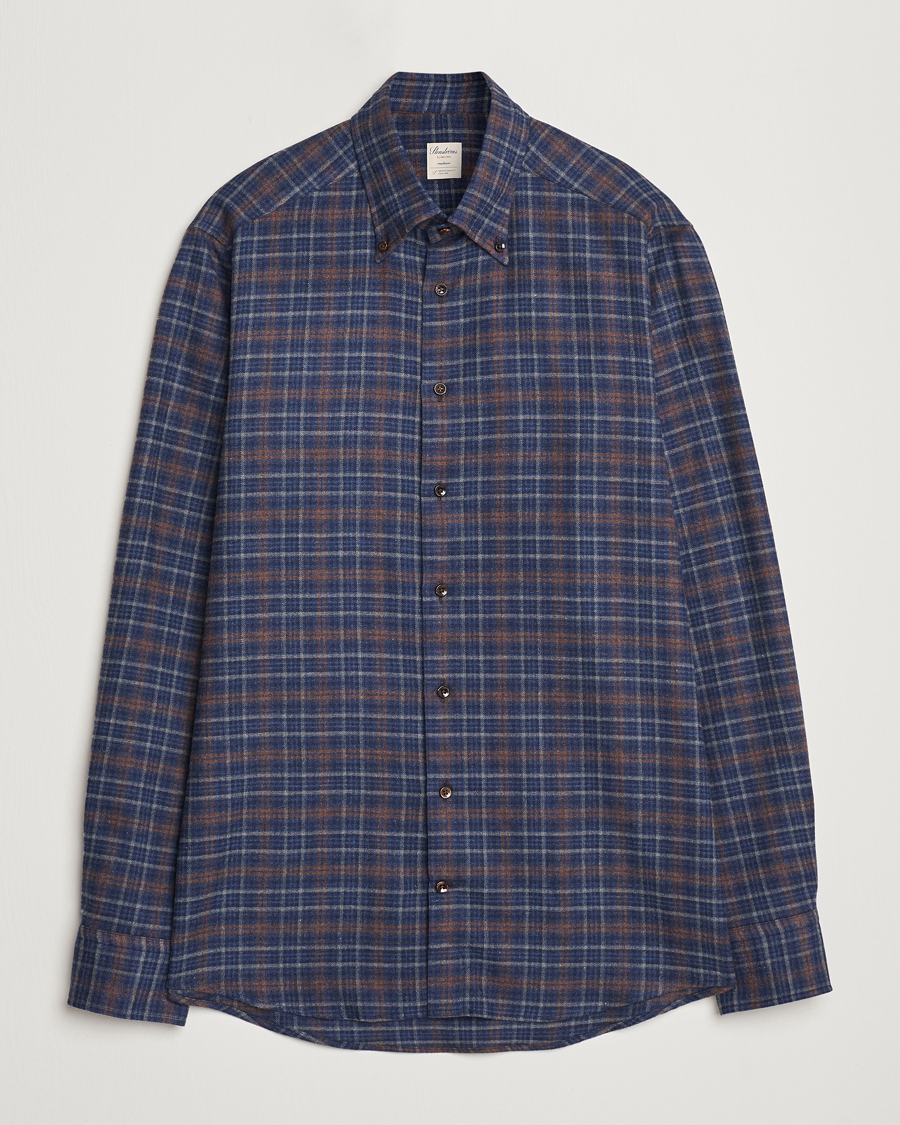 Heren | Overhemden | Stenströms | Slimline Small Check Flannel Shirt Dark Blue