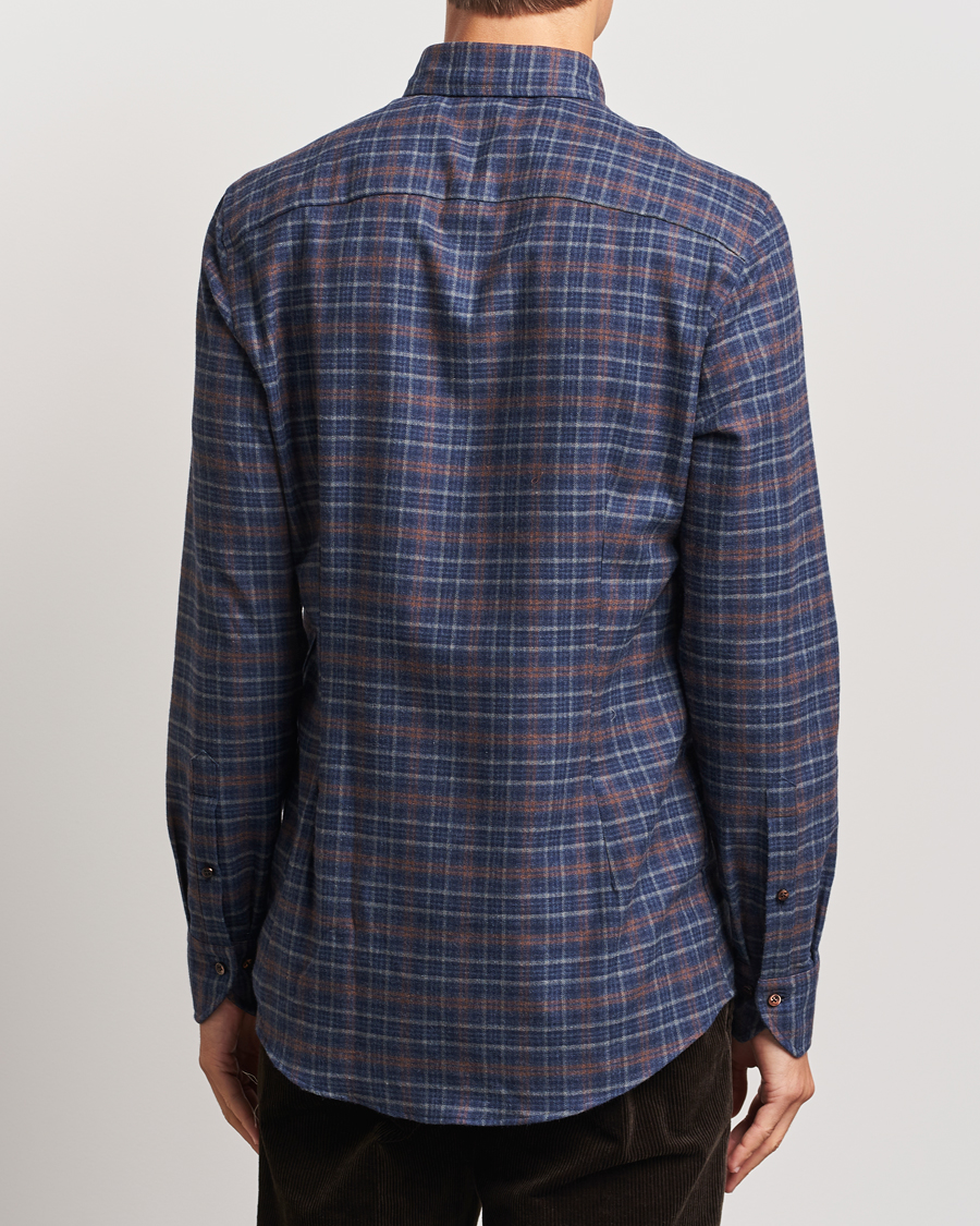 Heren | Overhemden | Stenströms | Slimline Small Check Flannel Shirt Dark Blue