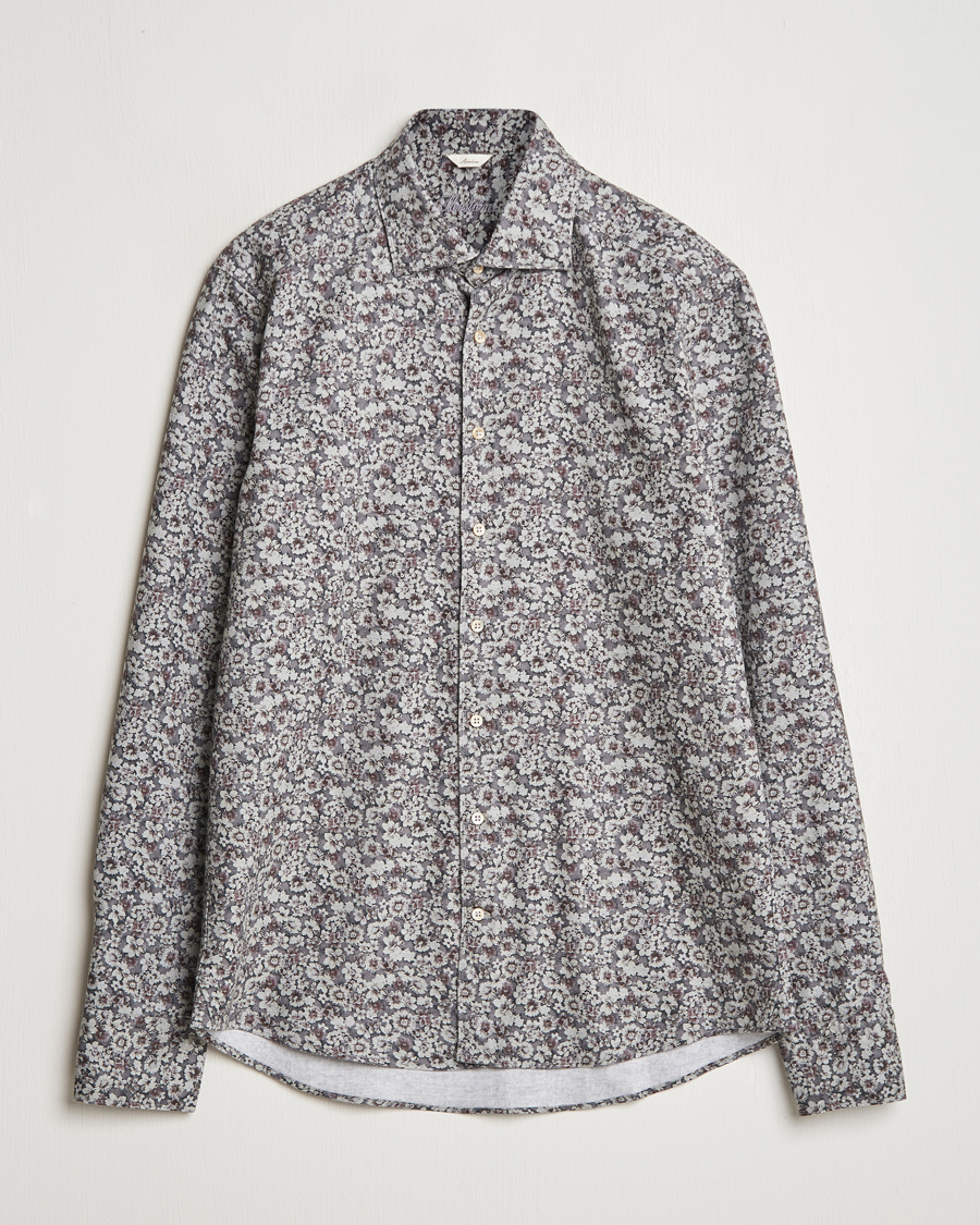 Heren | Overhemden | Stenströms | Slimline Washed Floral Print Shirt Grey