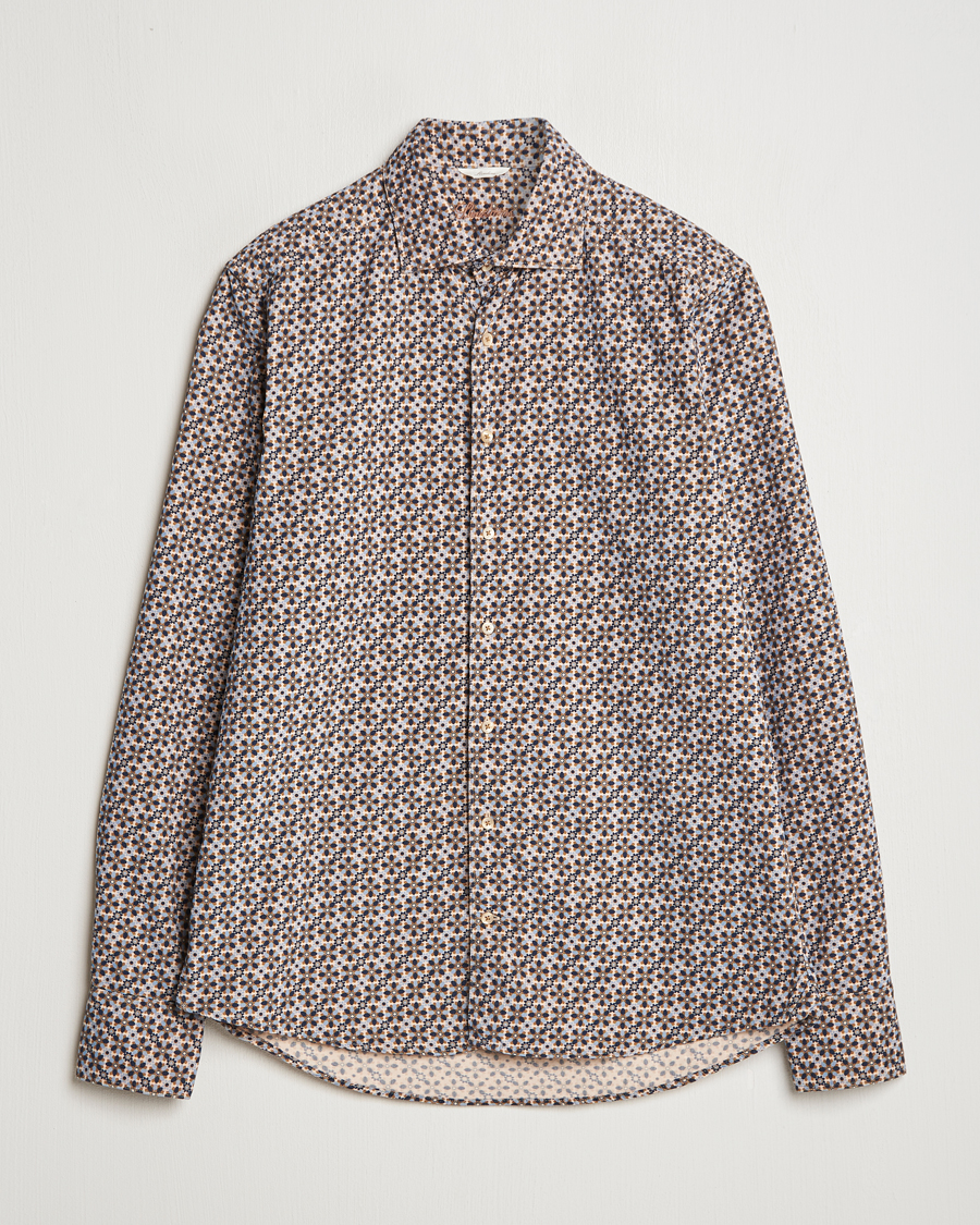 Heren | Overhemden | Stenströms | Slimline Printed Cord Shirt Brown