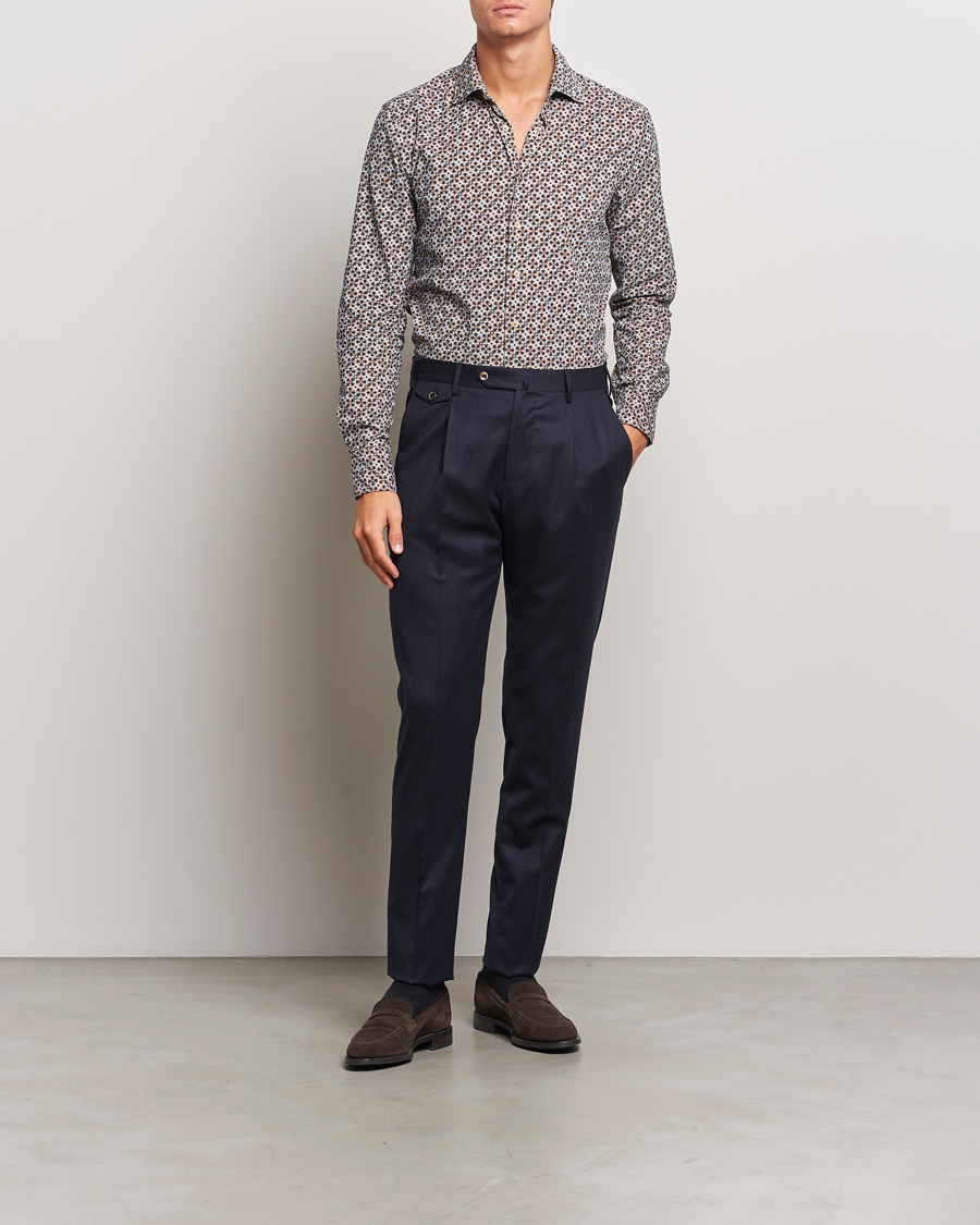 Heren | Overhemden | Stenströms | Slimline Printed Cord Shirt Brown