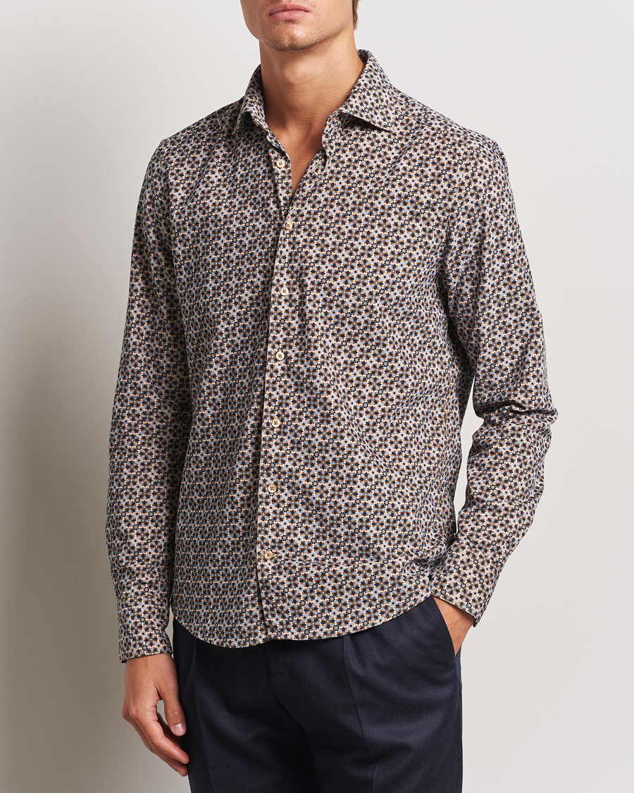 Heren | Overhemden | Stenströms | Slimline Printed Cord Shirt Brown